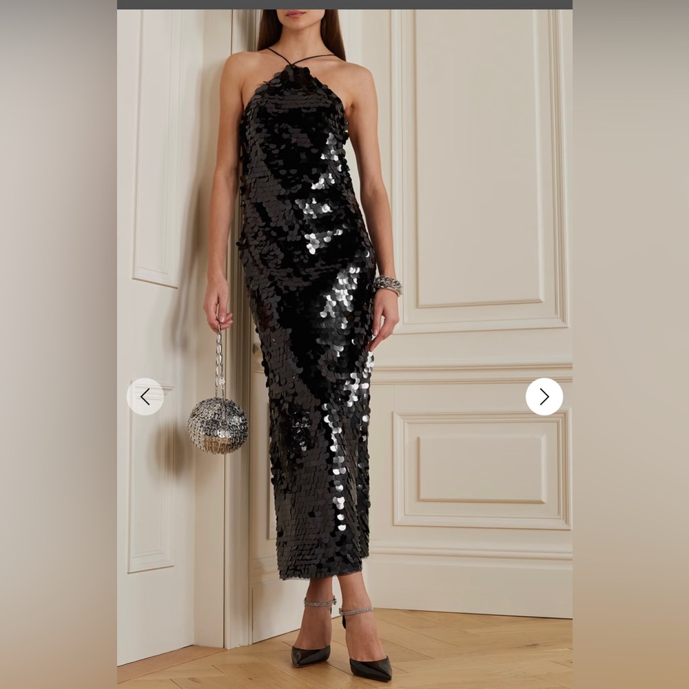 Rotate Birger Christensen Black Sequin Halter Dress Size 4